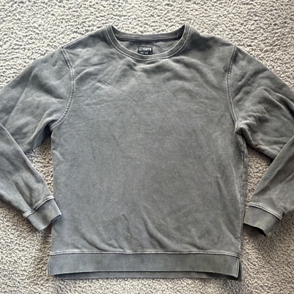 CUTS Split hem Crewneck Sweatshirt Mens Gray Premium French Terry Pullover Med
